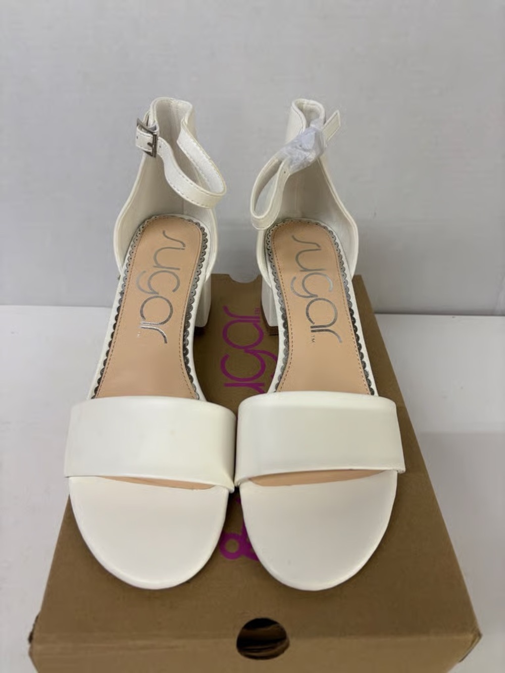 Sugar Cream Ankle-Strap Block Heel Sandals